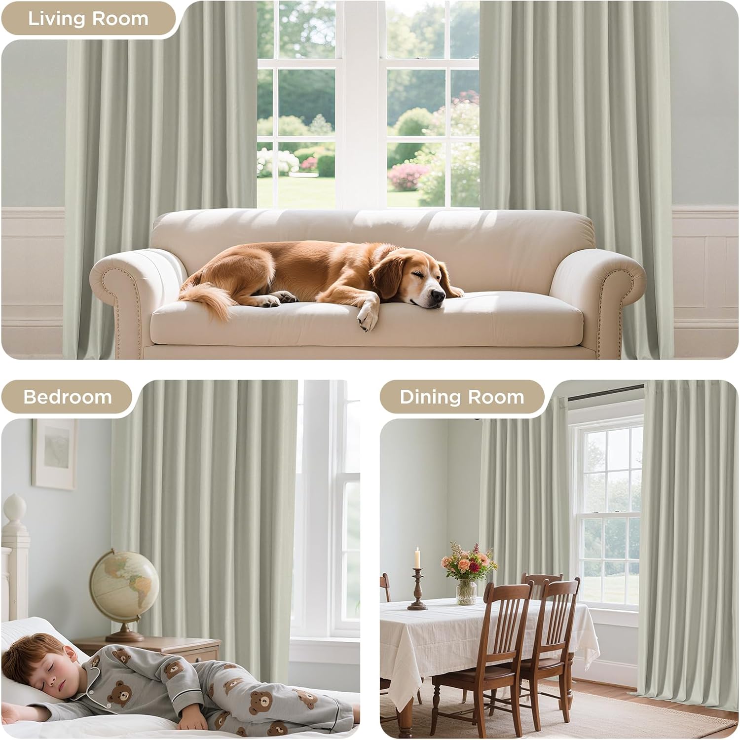 Joydeco Curtain 84 Inch Length 2 Panels Set - Rod Pocket & Back Tab Natural Black Out Curtains for Bedroom, Thermal Insulated Room Darkenin…