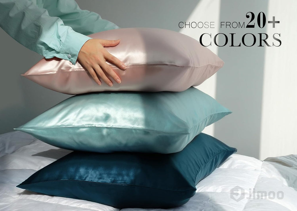 Jjimoo J JIMOO 100% Mulberry Silk Pillowcase for Hair and Skin, 22 Momme Pure Natural Silk Pillow Case Both Sided with Zipper, Pillow Cover…