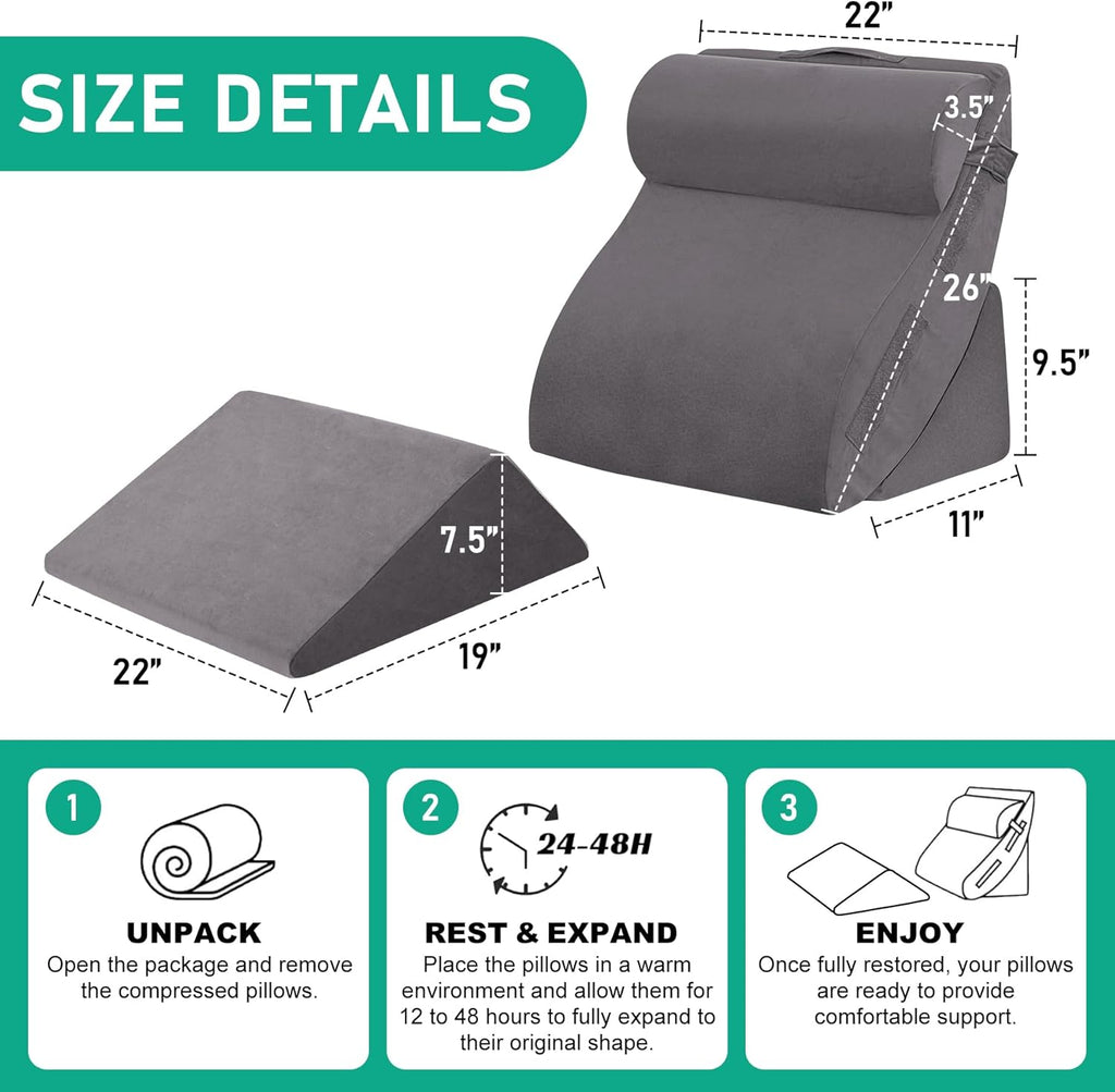 BambulexForaBetterLife 4PCS Wedge Pillow Set for After Surgery, Orthopedic Bed Wedge Pillow for Back, Sitting Up in Bed, Acid Reflux, Adju…