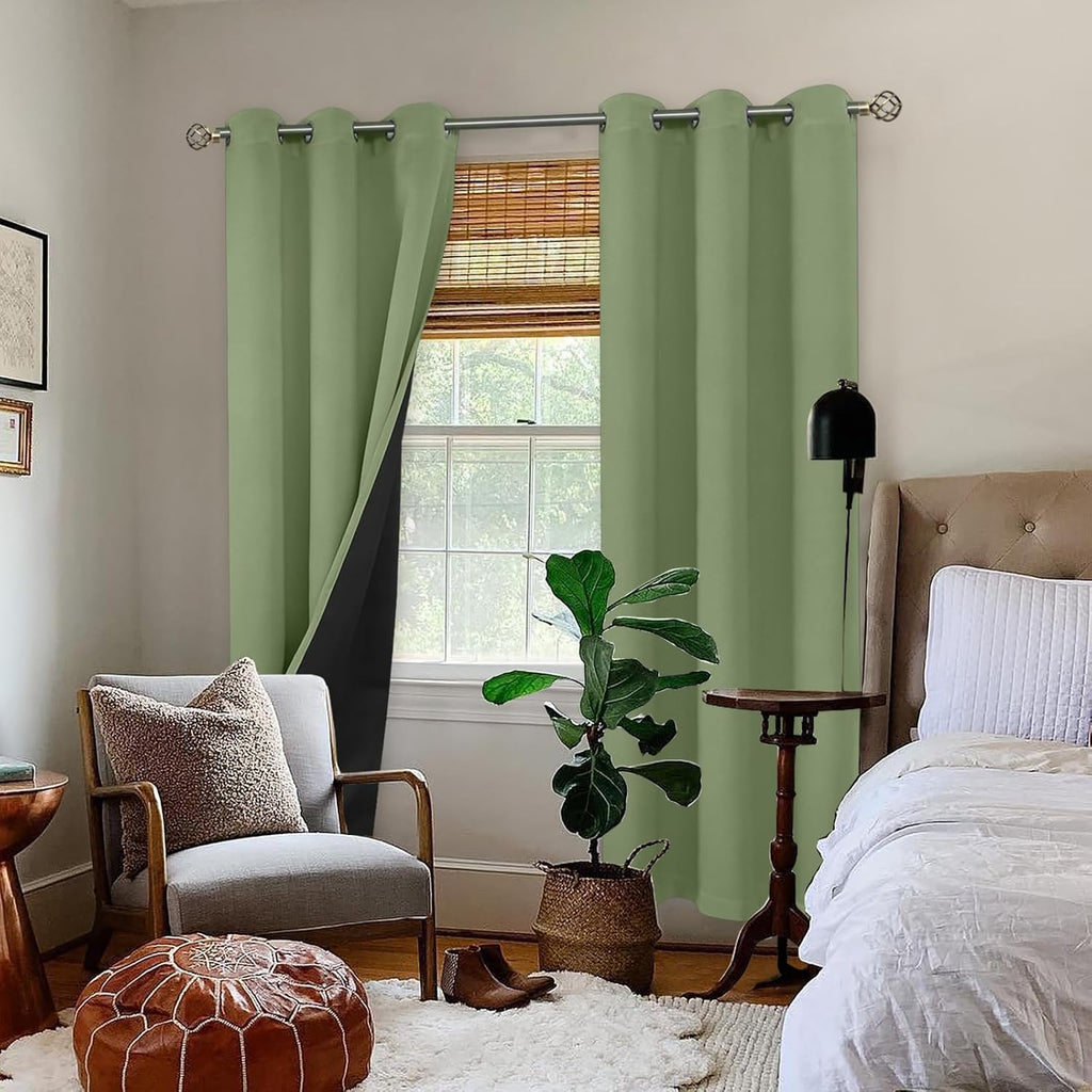 BGment Thermal Insulated 100% Blackout Curtains for Bedroom with Black Liner, Double Layer Full Room Darkening Noise Reducing Grommet Curta…