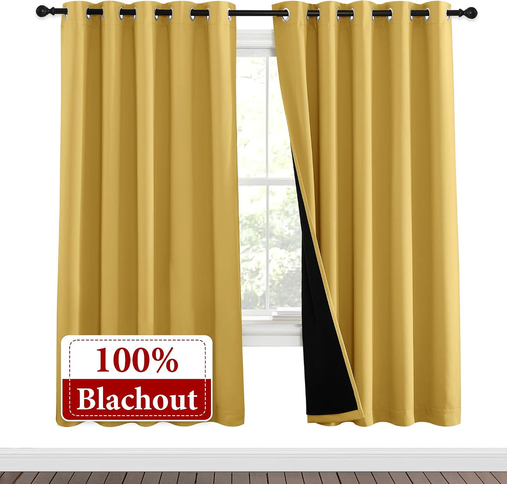 Nicetown Bright Yellow Full Shade Curtain Panels, Pair of Energy Smart & Noise Blocking Out Blackout Drapes for Dining Room Window, Thermal…