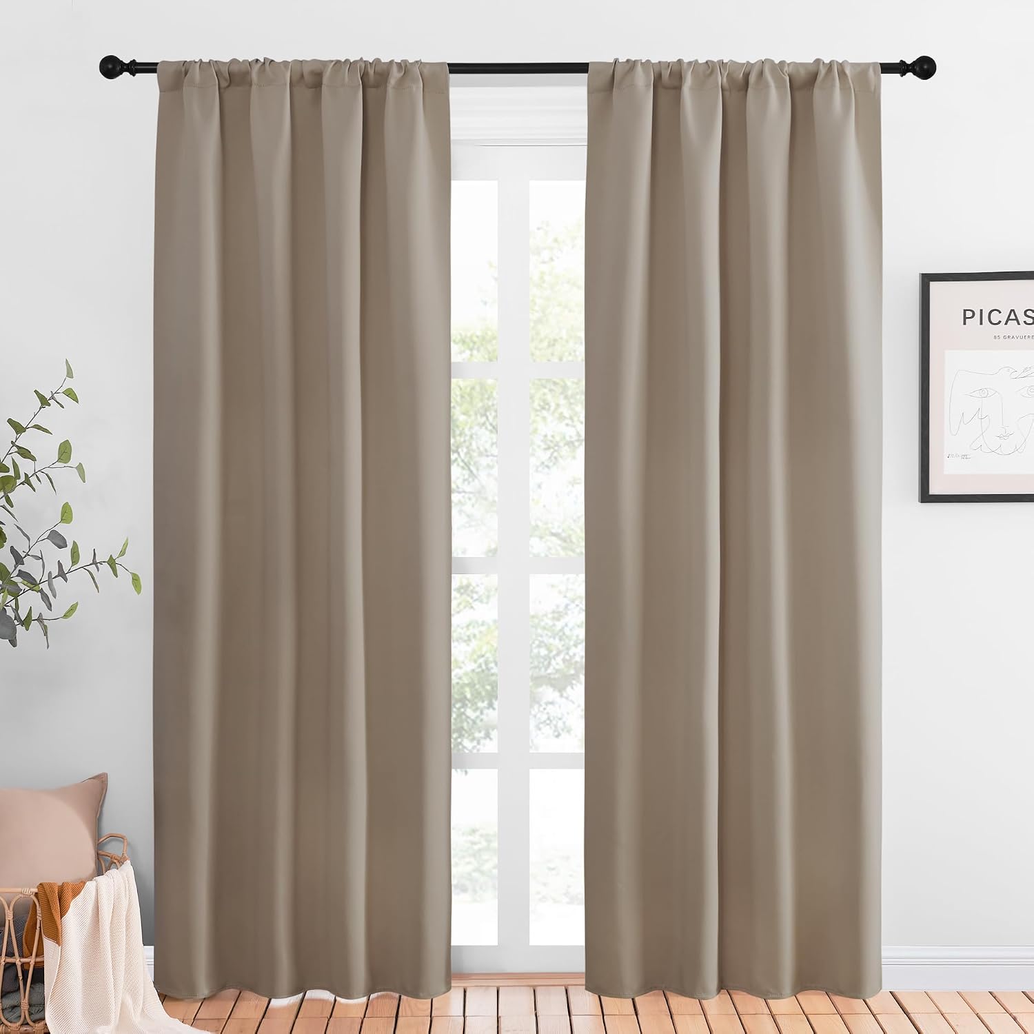Nicetown Blackout Curtains for Living Curtains, Taupe, 2 Panels, 42 by 84, Room Darkening Window Curtain Panels, easy maintenance Solid…