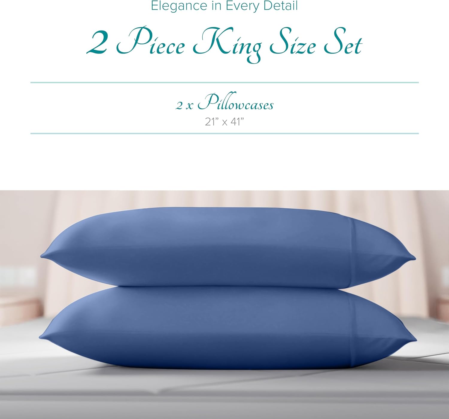Carressa Linen Luxury Egyptian Cotton King Pillow Cases Set of 2-800 Series Tulips Collection Pillowcases for Sleeping (Deep Blue), Soft…