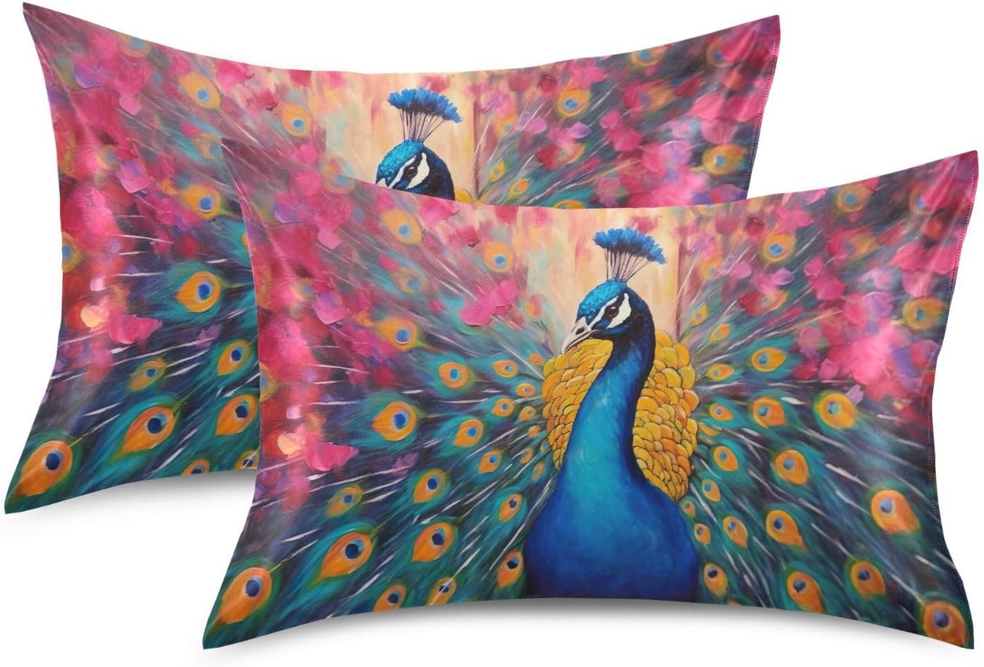 YETTASBIN Peacock Satin Pillowcase, Soft Breathable Silk Pillow Case with Envelope Closure for Hair and Skin, Queen Size 30 x 20 Inch