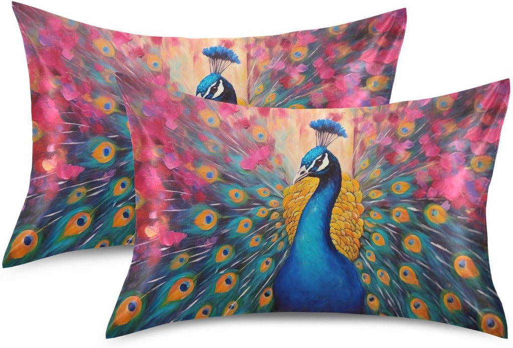 YETTASBIN Peacock Satin Pillowcase, Soft Breathable Silk Pillow Case with Envelope Closure for Hair and Skin, Standard Size 26 x 20 Inch