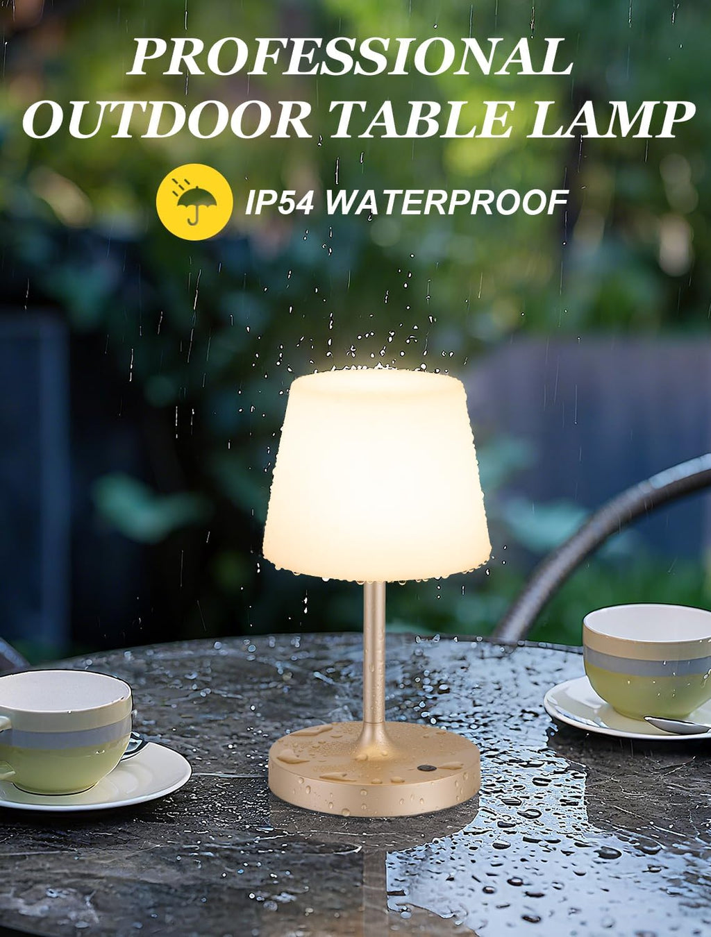 Kakanuo Champagne Gold Shower Lamp Waterproof, Rechargeable Cordless Lamp with 4000mAh Battery, Touch Dimmable Table Lamp for Outdoor…