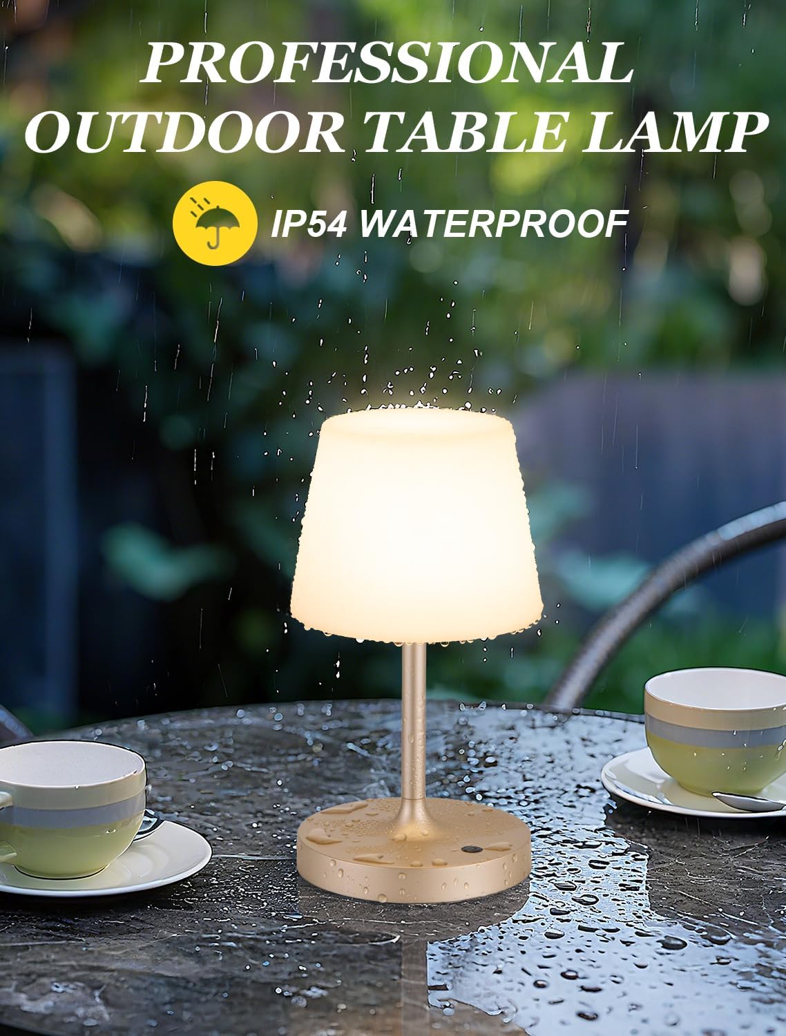 Kakanuo Champagne Gold Shower Lamp Waterproof, Rechargeable Cordless Lamp with 4000mAh Battery, Touch Dimmable Table Lamp for Outdoor…