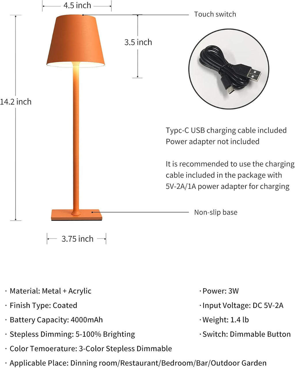 KDG 2 Pack Cordless Table Lamp, Portable LED Desk Lamp, 4000mAh Battery Operated, 3 Color Stepless Dimming Up, for…