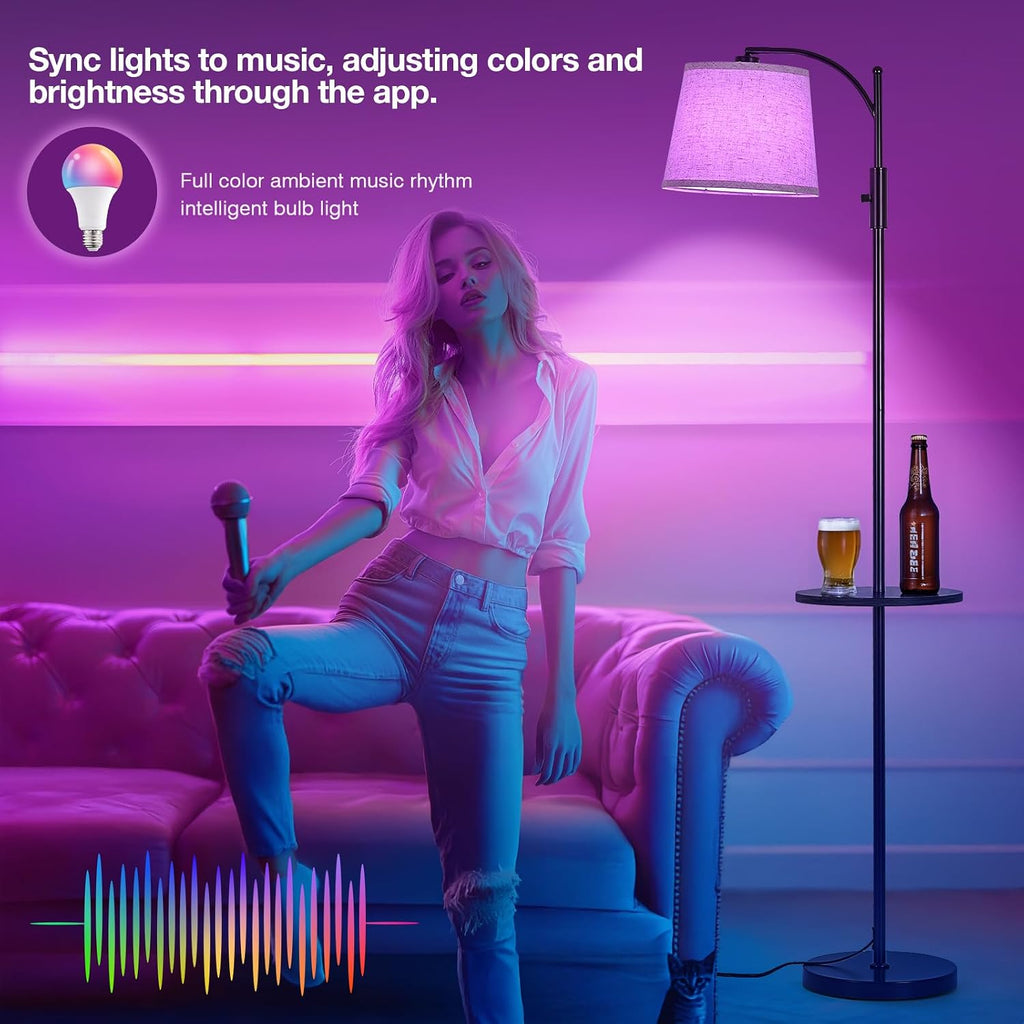 LightingyourhomeandLifewithus AIDENOEY Smart Floor Lamp with Side Table | Stepless Dimming, RGB Multi-Color | Adjustable Swivel Head | Voic…