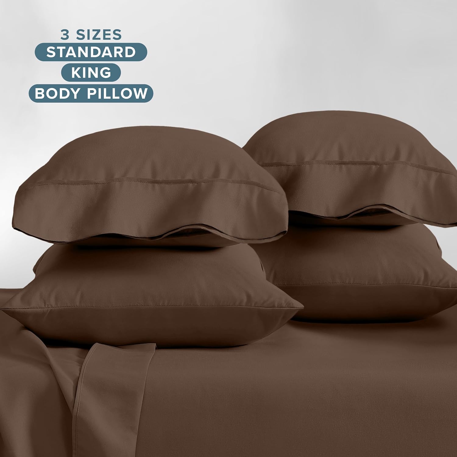 BareHome Bare Home Microfiber King Size Pillowcases - 4 Pack, Cocoa, 20x40 4 Pack