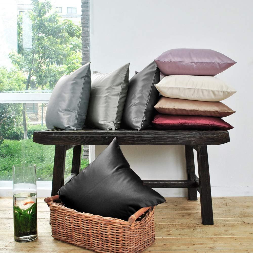 Faylapa 4 Pack Satin Throw Pillow Cases, Smoky Gray Heavy Silk Satin Decorative Pillow Covers Solid Dyed Soft Pillow Cover Home Decor,16"…