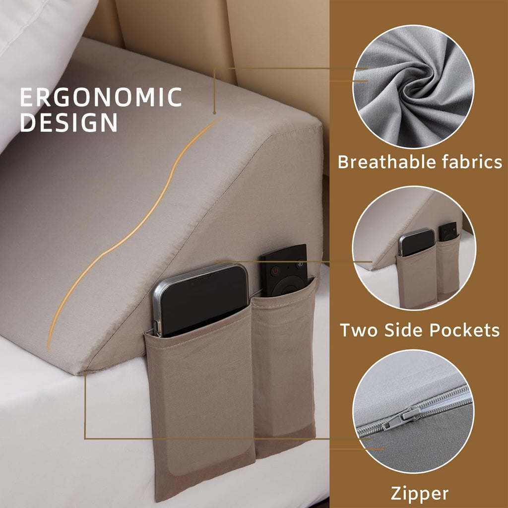 Bedluxe Queen Wedge Pillow Headboard, Bed Wedge Pillow for Headboard, Bed Gap Filler Queen- Fill The Gap (0-7") (Gray, 60"x10"x6")