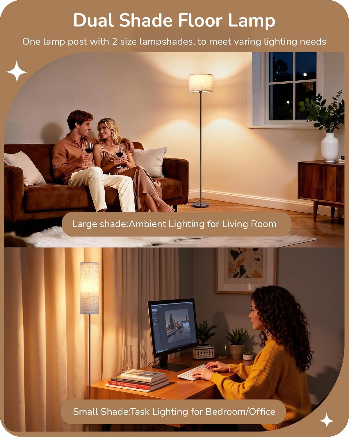 EDISHINE Minimalist Floor Lamp with 2 Shades, Adjustable Brightness & Color Temperature, Remote Control, Dimmable Modern Standing Lamp…