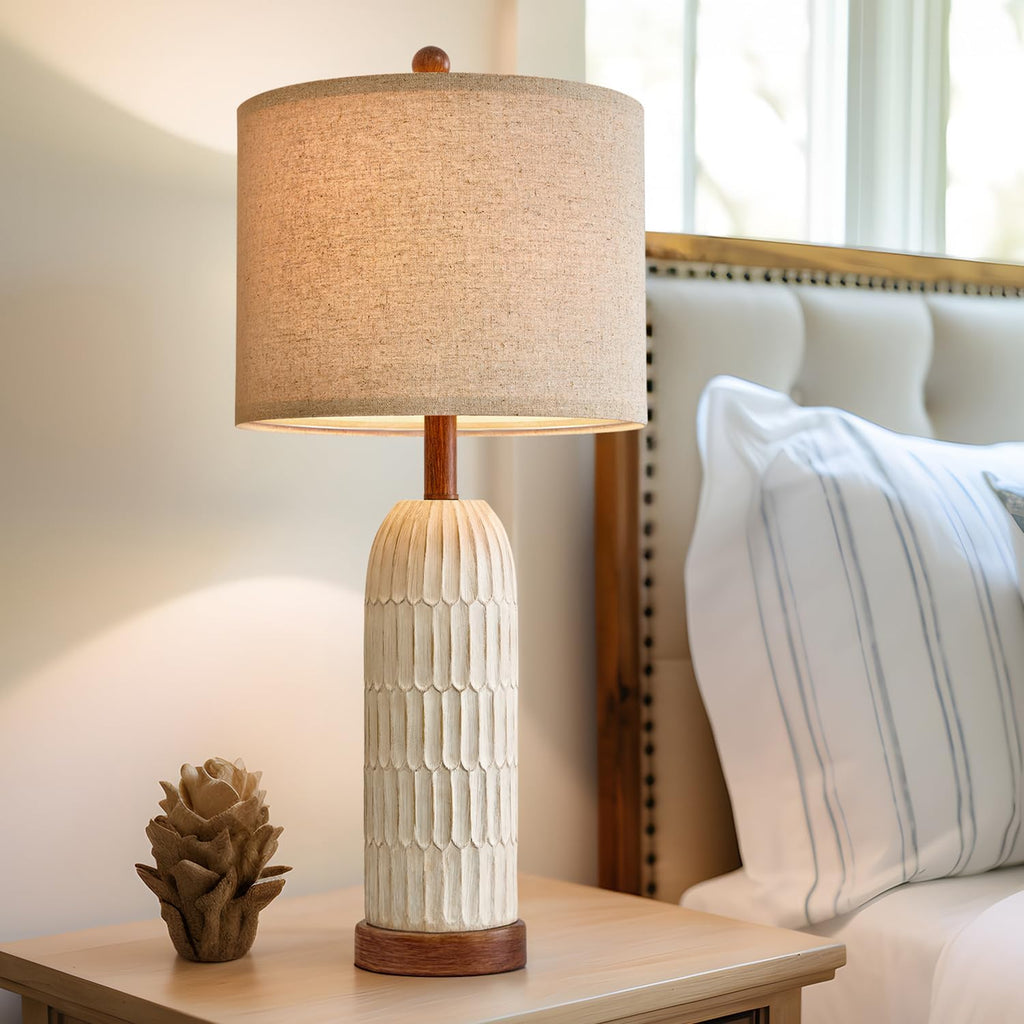 OYEARS 26.5" Bedside Table Lamps Set of 2, Farmhouse Table Lamp with USB A+C Charging Ports, Vintage Nightstand Lamp for Bedrooms and…