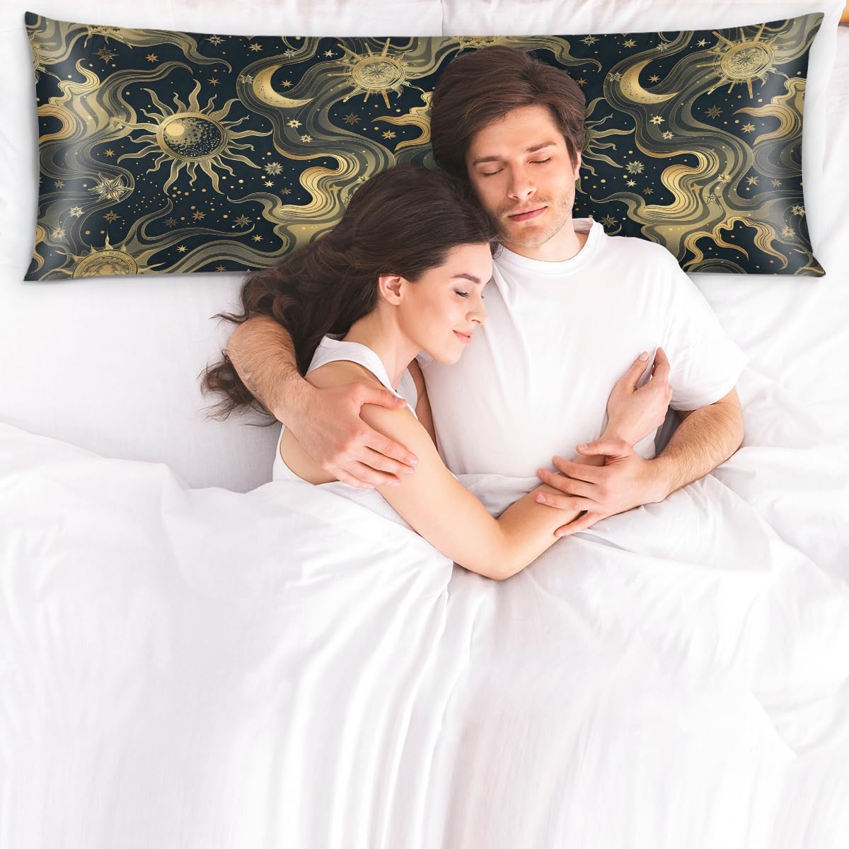 Sun Stars Moon Pattern Body Pillow Covers Decorative Soft Bedding Satin Pillowcase with Zipper Closure Cooling Breathable Long Pillow…
