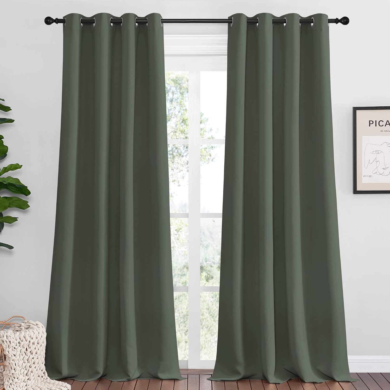 Nicetown Dark Mallard Blackout Draperies Curtains, 55 inches Wide by 108 inches Long, Pair of Grommet Top Thermal Insulated Blackout Decora…