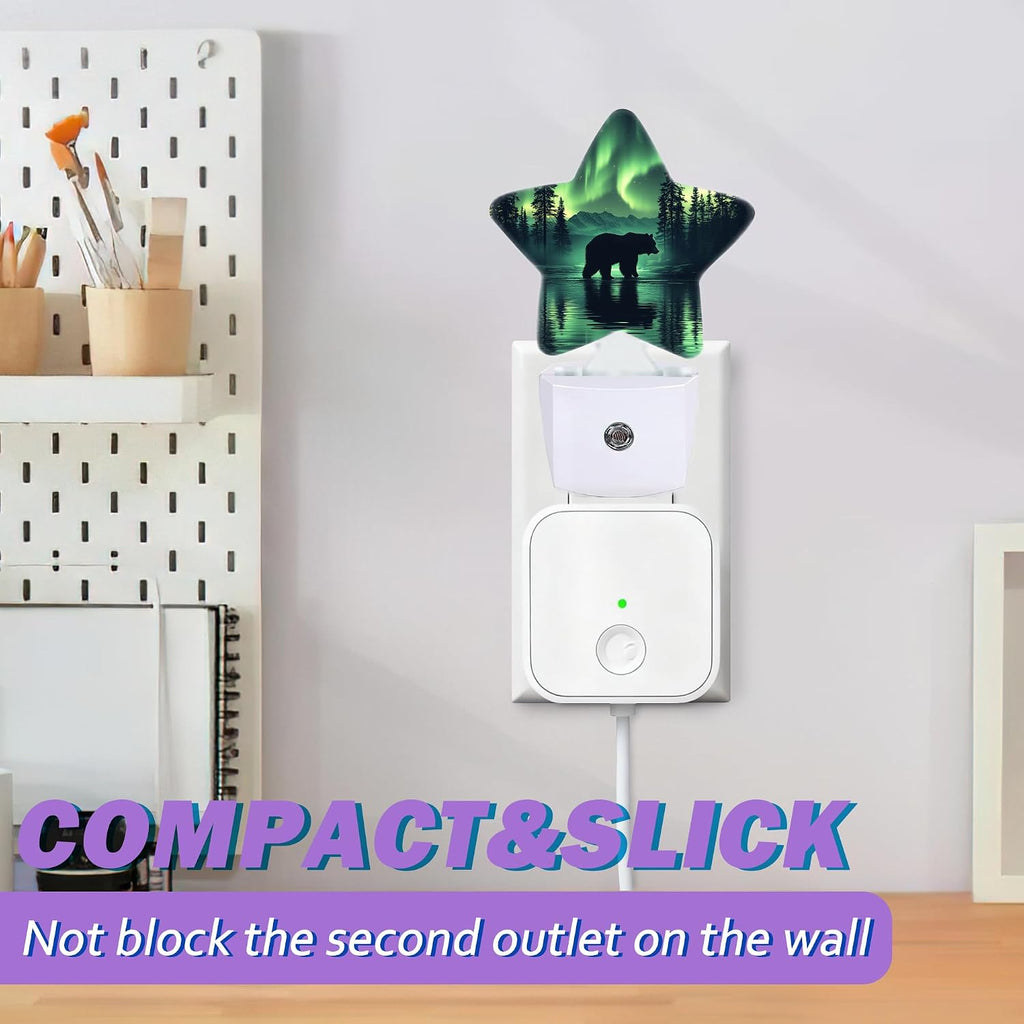 Forest Bear Night Lights Plug Into Wall Decorative, Green Polar Lights Sleep Friendly Lamp, Energy Efficient Dusk-to-Dawn Sensor…