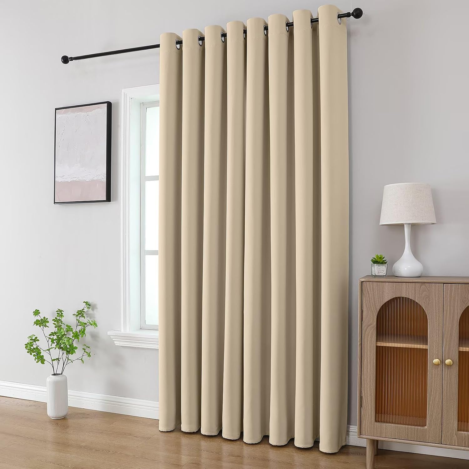 CUCRAF Custom Light Beige Blackout Curtains 1 Panel Set, Thermal Insulated Grommet Room Darkening Curtain for Living Room Bedroom, Light…