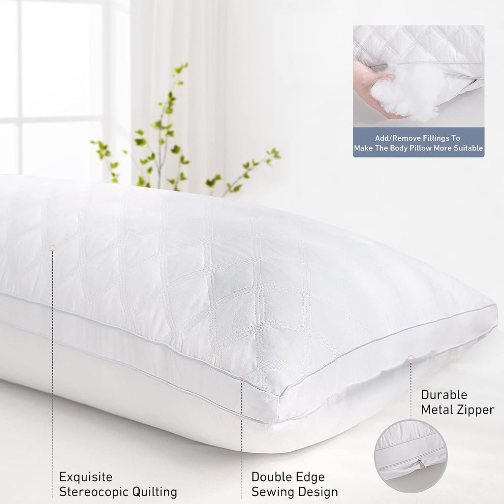 Leeden Body Pillow - White Firm Fluffy Long Pillow - 21 x 54 Soft Plush Full Body Pillows - Adjustable Side Pillow for Sleeping 1 Count Whi…