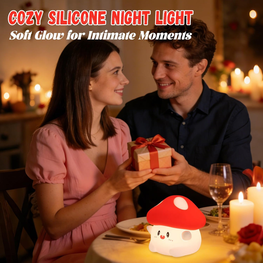 Daixinde Mushroom Night Light Squishy Lamp, 50Hrs Battery Kids Nightlight, Tap Control, 30Min Auto-Off, Rechargeable Kawaii Bedside Lamp fo…