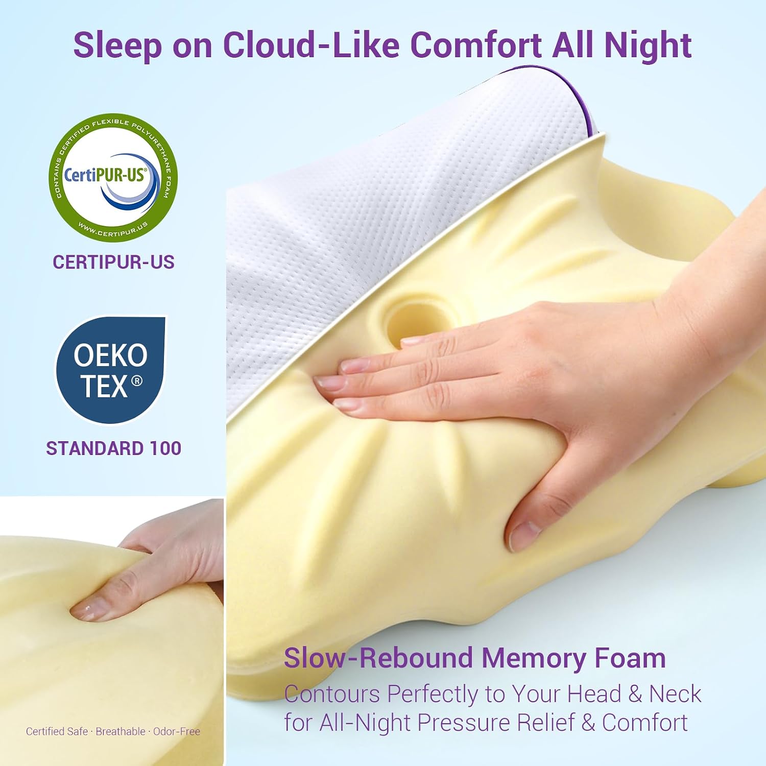 AZBestPro Memory Foam Cervical Pillow for Neck Support &, Butterfly Ergonomic Design – 24×15.75×5.7 Inches, Removable 100% Polyester Pillo…