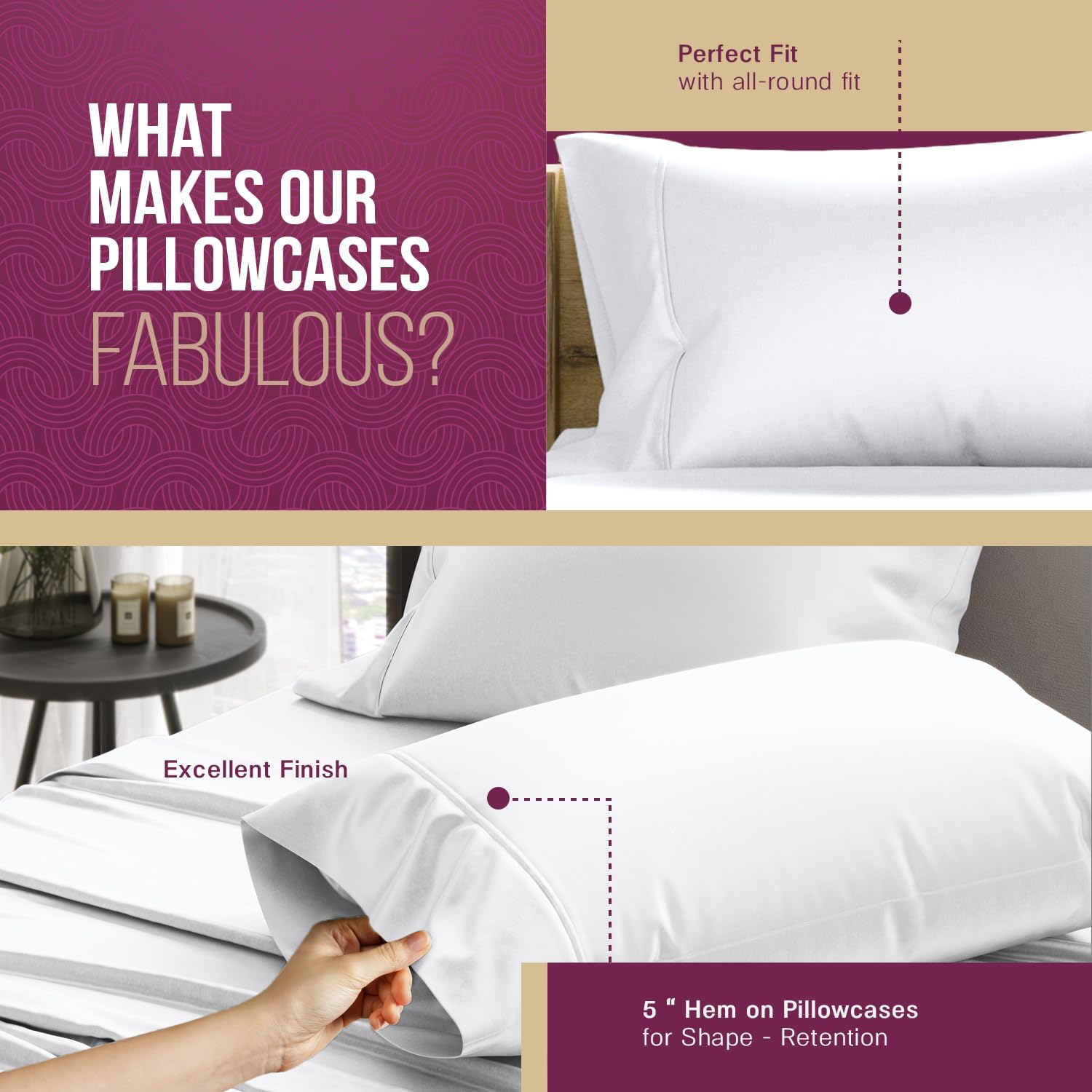 TEXAS LINEN CO. 100% Egyptian Cotton Pillow Cases King Size Set of 4 - Luxury 1200 Series Star Sleepin' Collection Cotton King Pillow…