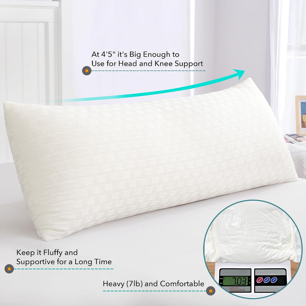 Oubonun Full Body Pillow for Adults, Soft and Fluffy Large Body Pillow for Sleeping, Premium Long Bed Pillow for Side Sleepers(20x54, Cream)