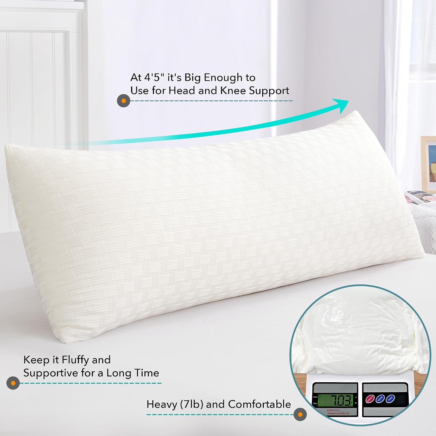 Oubonun Full Body Pillow for Adults, Soft and Fluffy Large Body Pillow for Sleeping, Premium Long Bed Pillow for Side Sleepers(20x54, Cream)