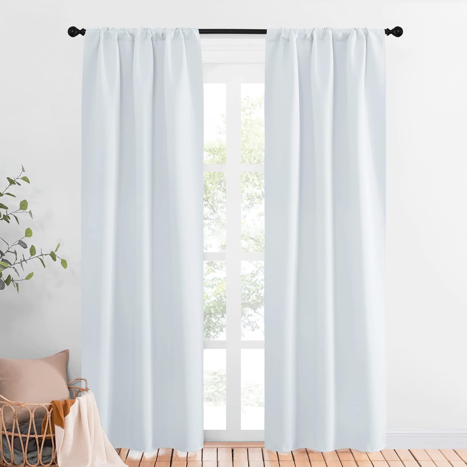 NICETOWN Greyish White Window Curtain Panels - Thermal Insulated Rod Pocket Room Darkening Curtain Sets for Bedroom (Greyish White, 2…