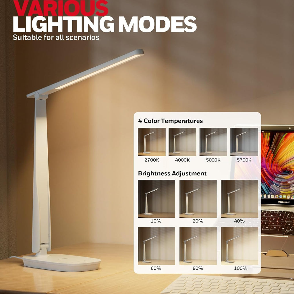 Honeywell HWT-H2 LED Desk Lamp, CRI94 Full Spectrum Eye-Caring Table Light, Foldable Dimmable 4 Color Modes with USB A+C Charging Ports…
