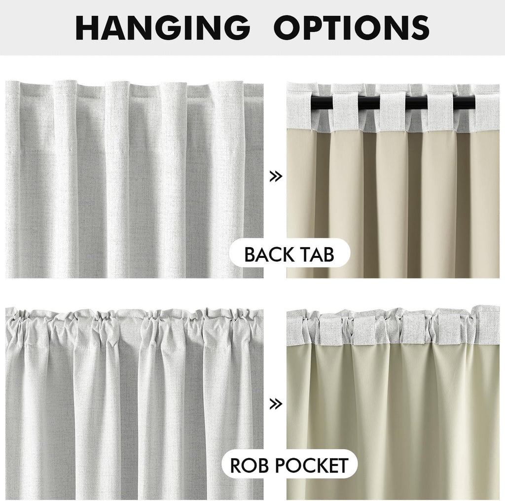 Miulee 100% Blackout Linen Curtains for Bedroom, Heathered White Solid Luxury Decor Thermal Insulation Room Darkening Drapes for Living Roo…