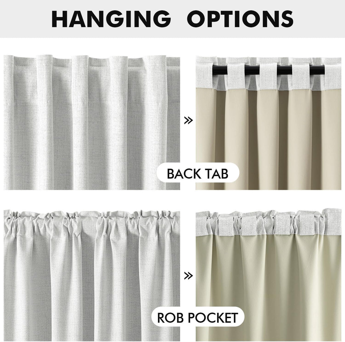 Miulee 100% Blackout Linen Curtains for Bedroom, Heathered White Solid Luxury Decor Thermal Insulation Room Darkening Drapes for Living Roo…
