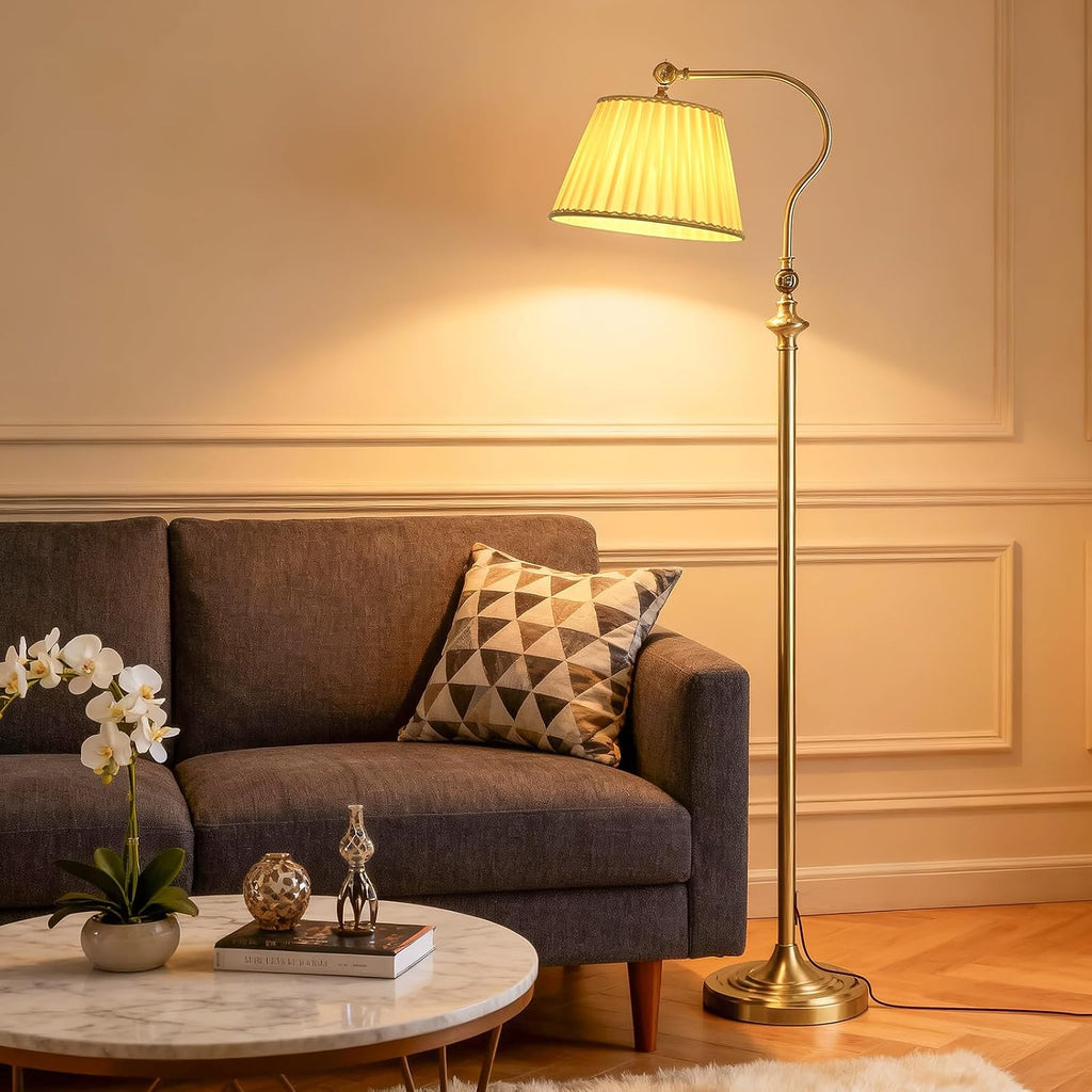 Gold Brass Floor Lamp with Fabric Shade,12W Smart Remote and Bluetooth Dimmable, Standing Lamps for Living Room Bedroom Farmhouse…