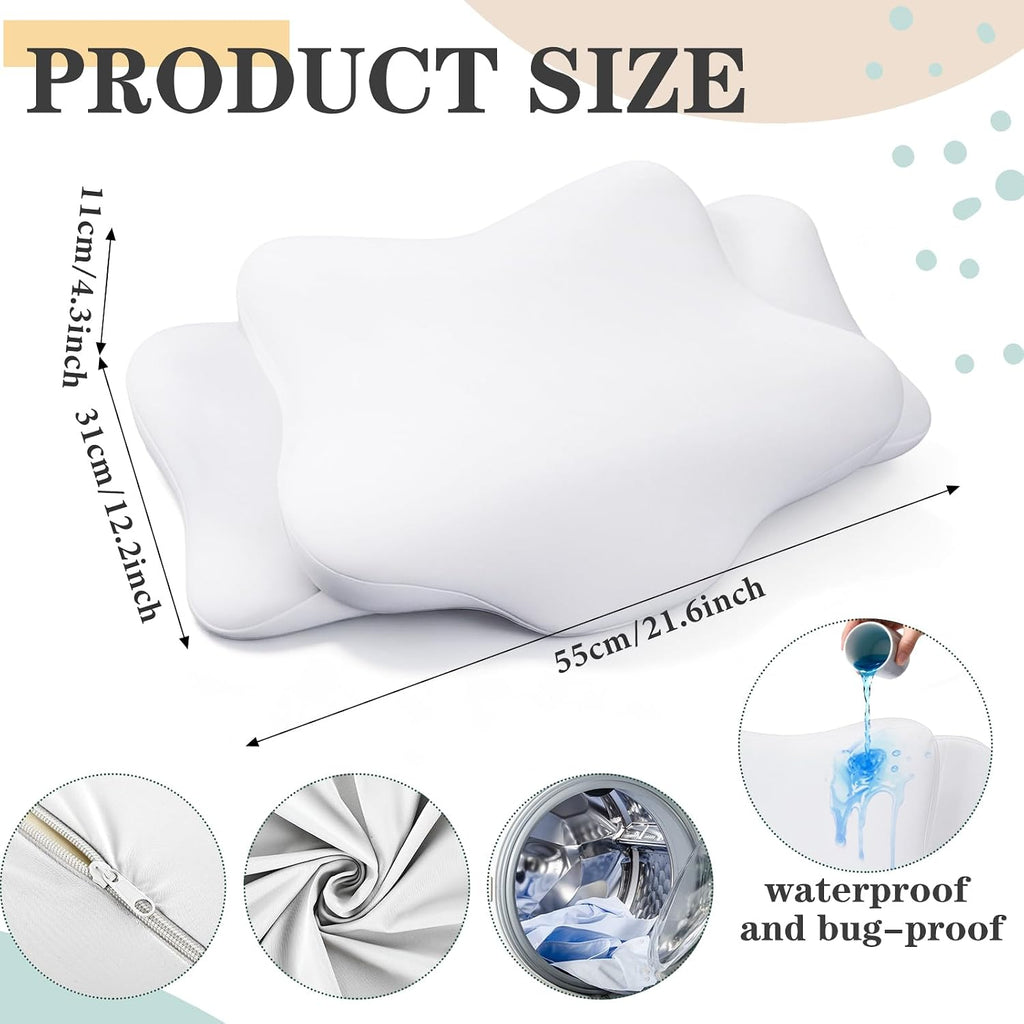 Hahafelt Waterproof Pillow Protector with Zipper Cervical Neck Pillowcase (Only Pillowcase) Cooling Ergonomic Pillow Cover for Side Back St…