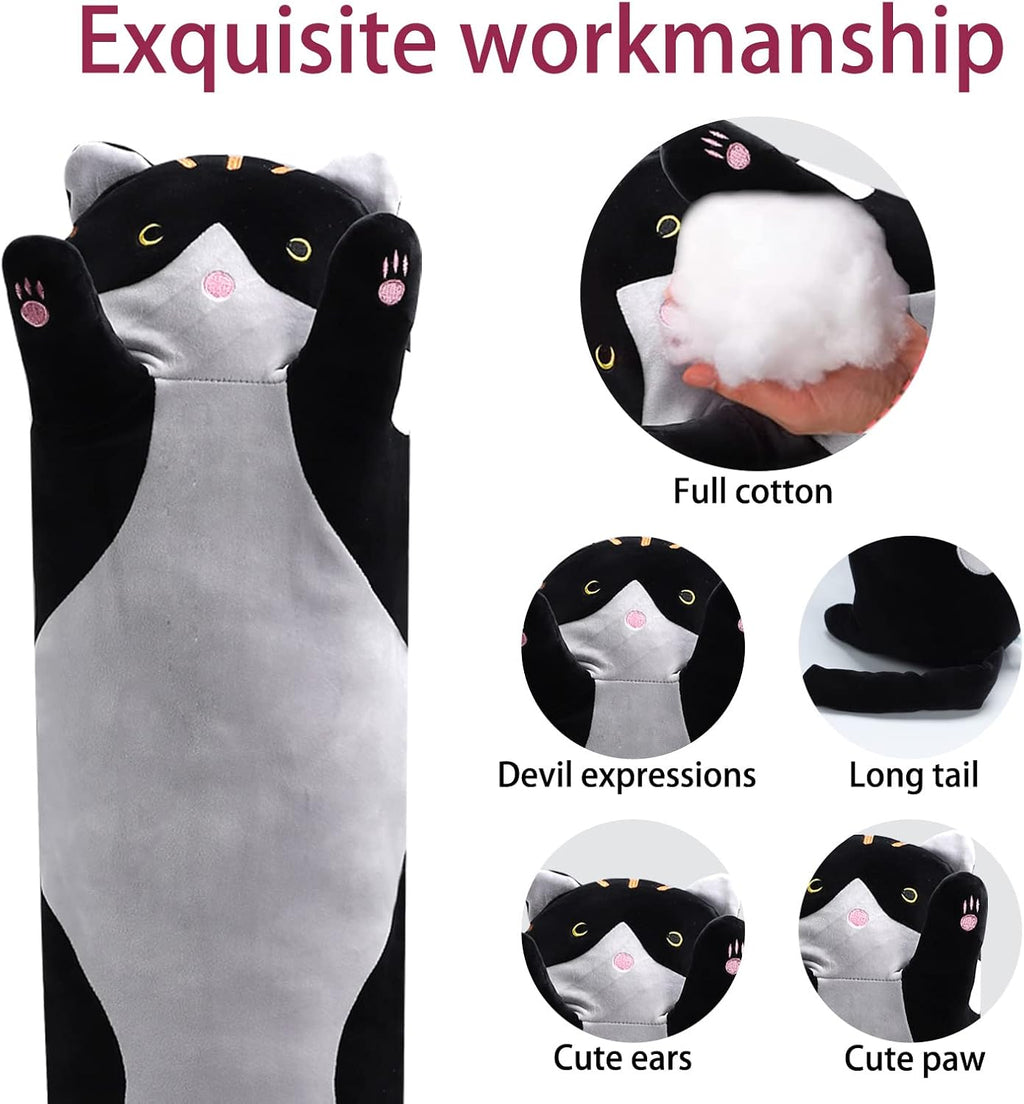 shangman Lovely Plush Cat Doll - Cute Cartoon Soft Stuffed Kitten Pillow, Long Throw Sleeping Pillow, Valentine’s Day Gift for Kids &…