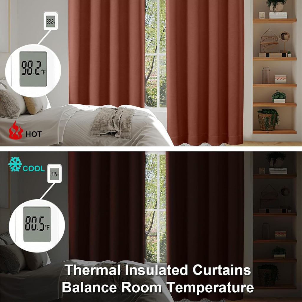 Simplebrand Ava Terracotta Blackout Curtains for Bedroom 63 Inch Length 2 Panels, Solid Thermal Insulated Energy Saving Rod Pocket Window T…