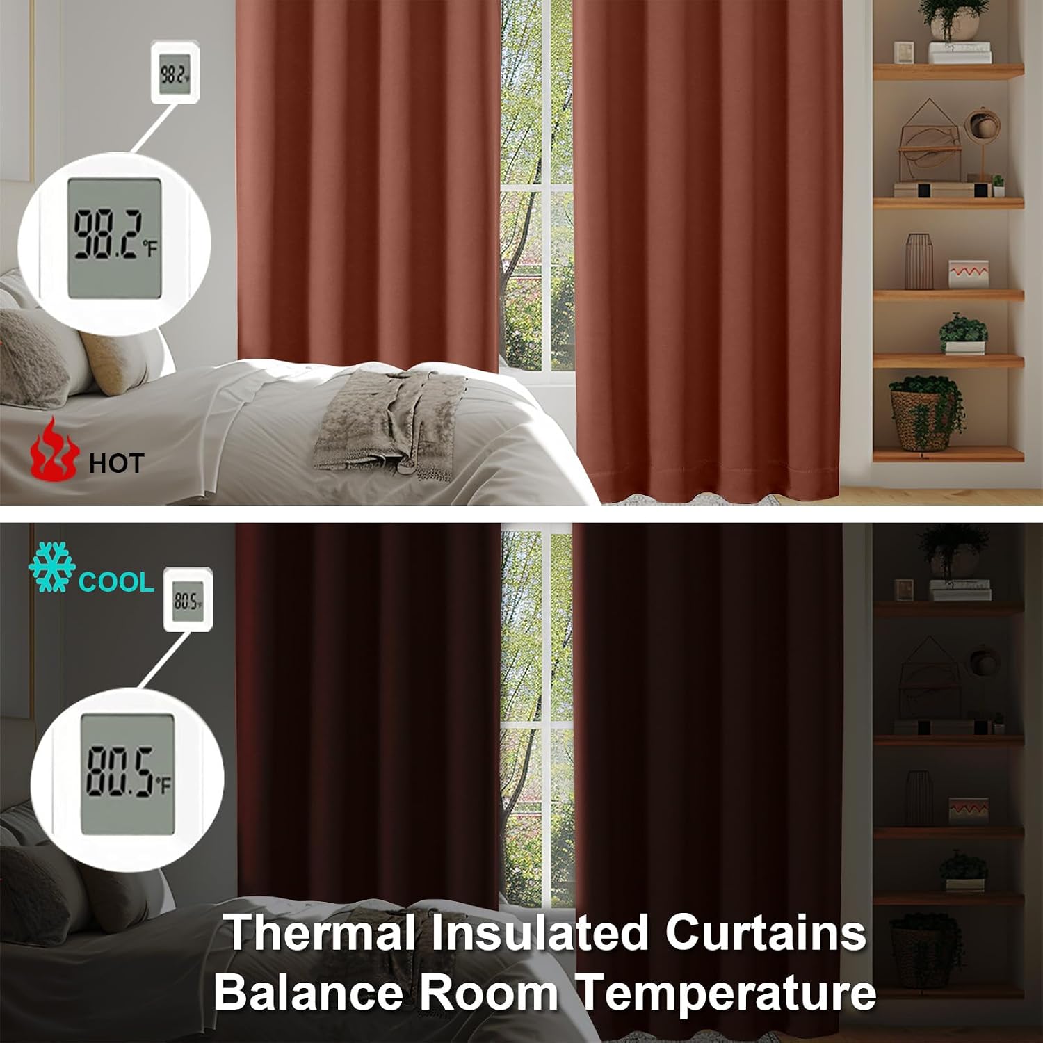 Simplebrand Ava Terracotta Blackout Curtains for Bedroom 90 Inches Long 2 Panels Set, Solid Privacy Energy Saving Living Room Window Treatm…