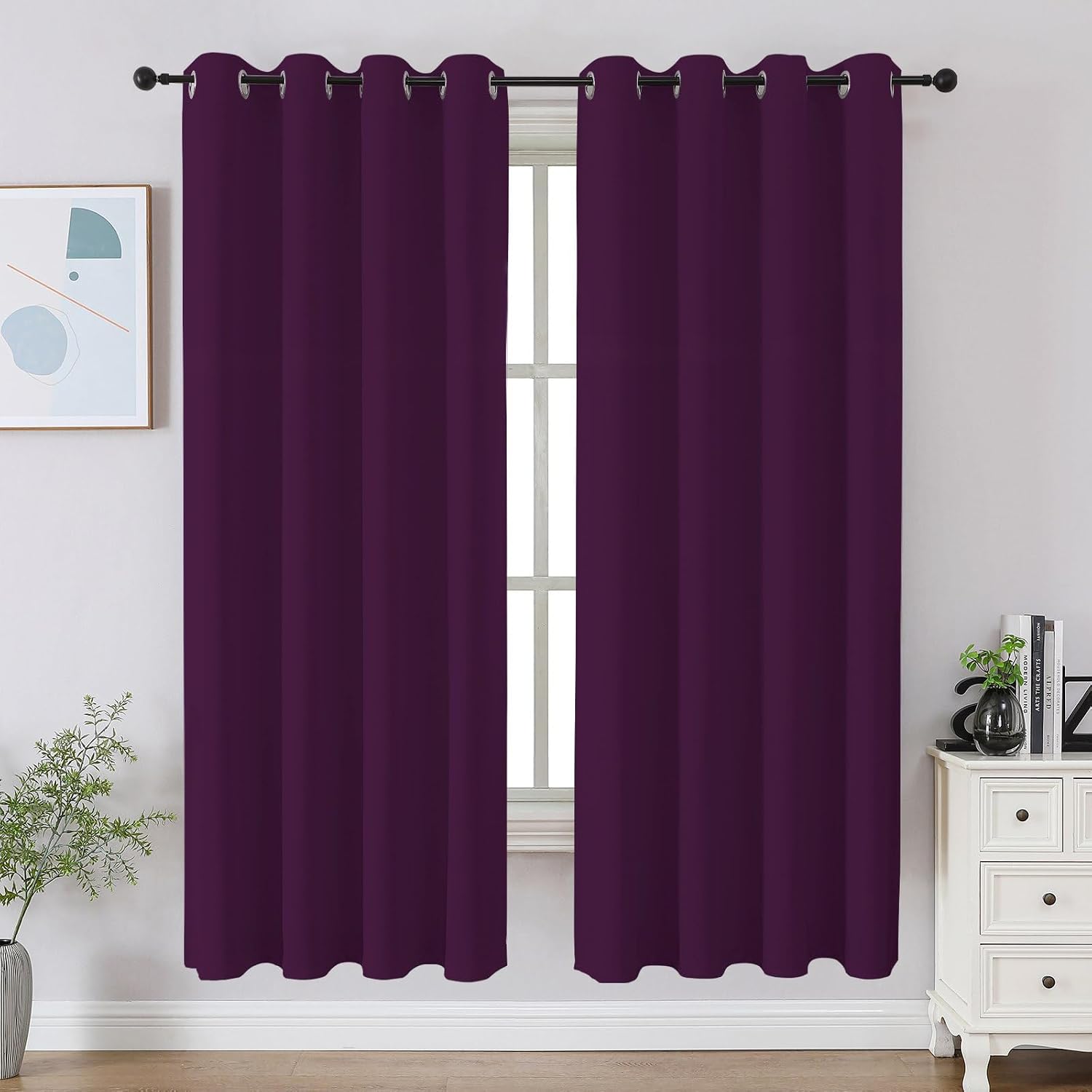 Cucraf Purple Blackout Curtains 63 inch Length 2 Panels Set, Room Darkening Drapes for Living Room Bedroom, Thermal Insulated Light Blockin…
