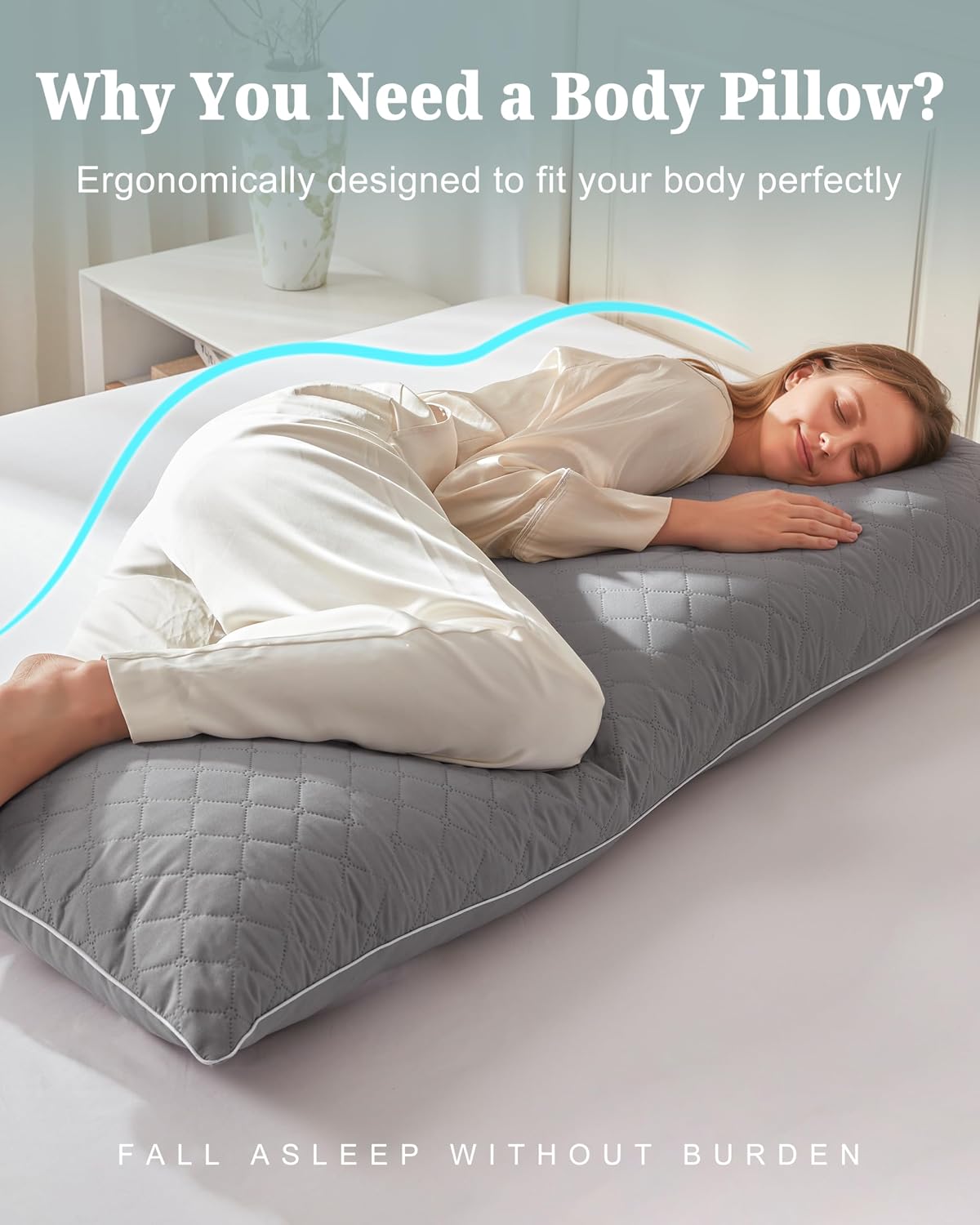 YZ HOME Long Body Pillow for Adults, Firm Body Pillow Shredded Memory Foam, Adjustable Height, Support for Side Sleeping & Pregnant…