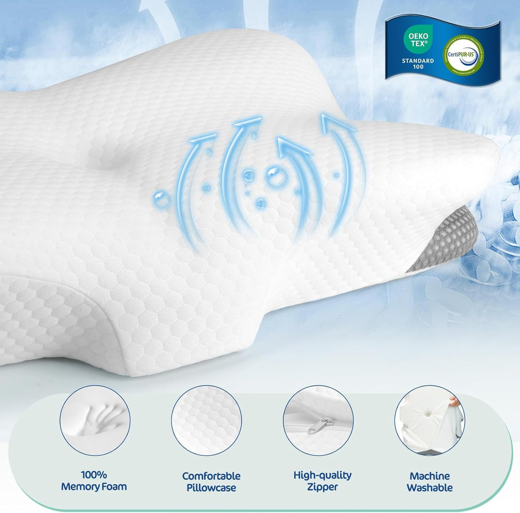 Joyenergy Ergonomic Cervical Pillow for Neck and Shoulder - Memory Foam Contour Pillow with Dual Heights, Cooling Breathable Pillowcase, Or…