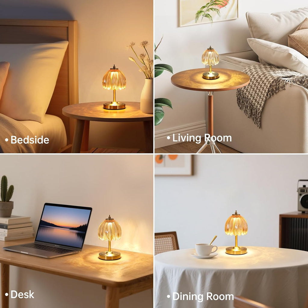 Shenmoyl Tulip Small Table Lamp, 5200mAh Cordless Touch Control Mini Table Lamp with 3 Color Temps & Stepless Dimming, Perfect for Small Sp…