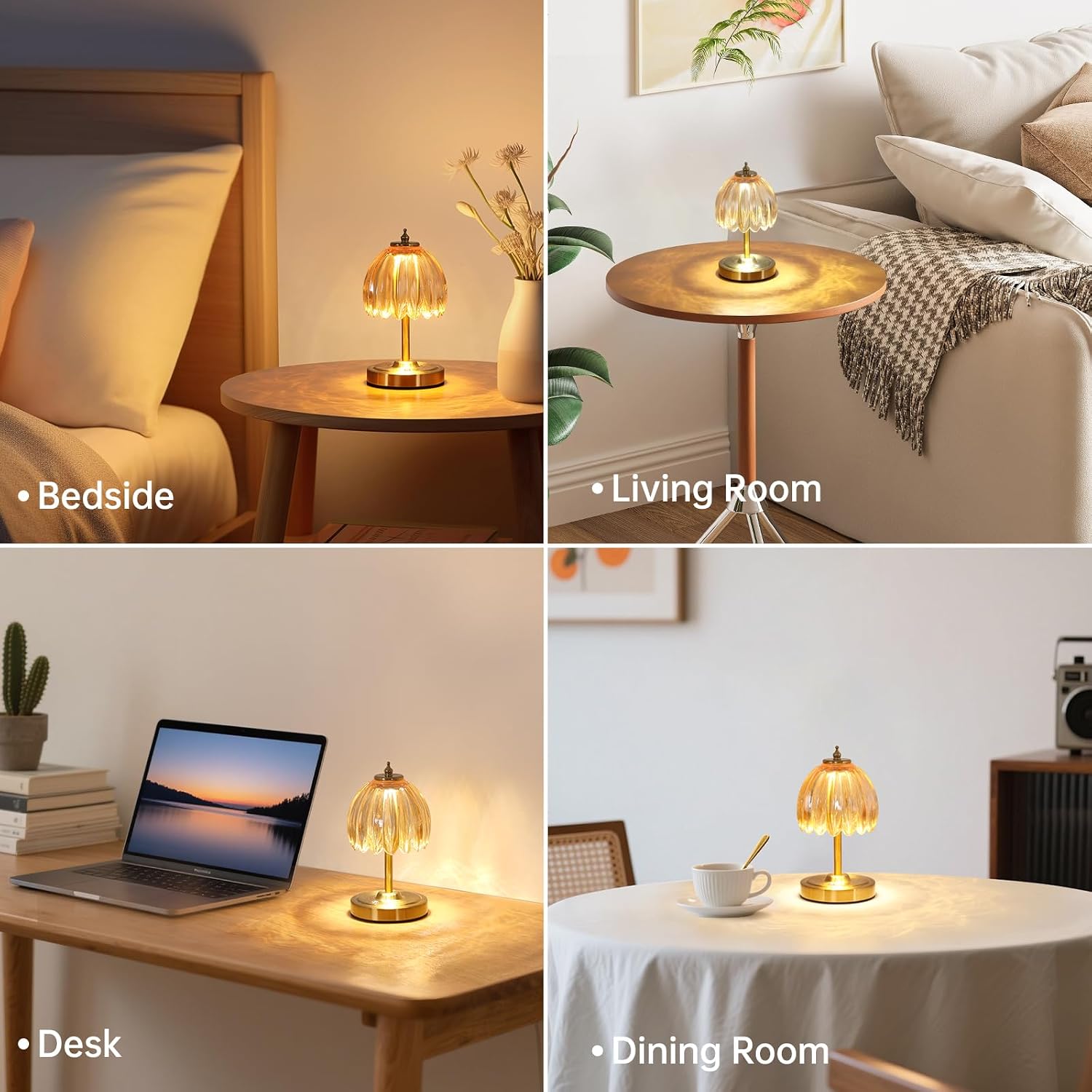 Shenmoyl Set of 2 Tulip Table Lamp with 5200mAh Battery & Touch Control, Cordless Small Table Lamp with 3 Colors, Rechargeable Battery Oper…