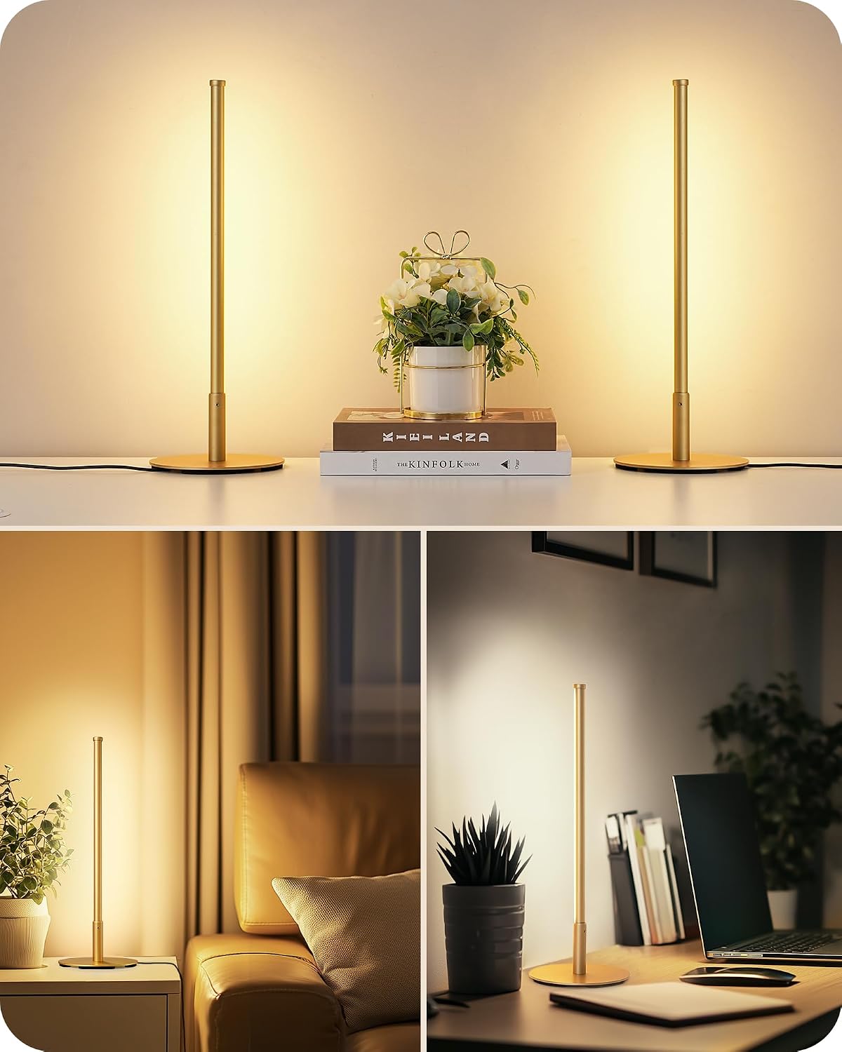 Edishine Upgraded LED Table Lamp Set of 2, Stepless Dimmable Bedside Lamps with Metal Finish & 3 Color Temperature, 6W Modern Desk Lamps, G…