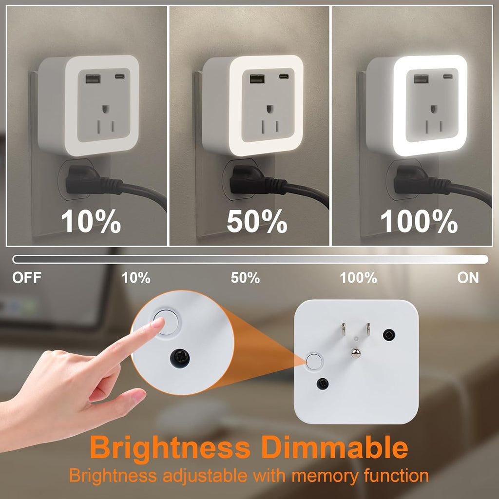 Night Lights Plug Into Wall 2 Pack Rechargeable Battery Backup Light Dusk to Dawn Sensor Night Light with Outlet Expander for Adults Kids…
