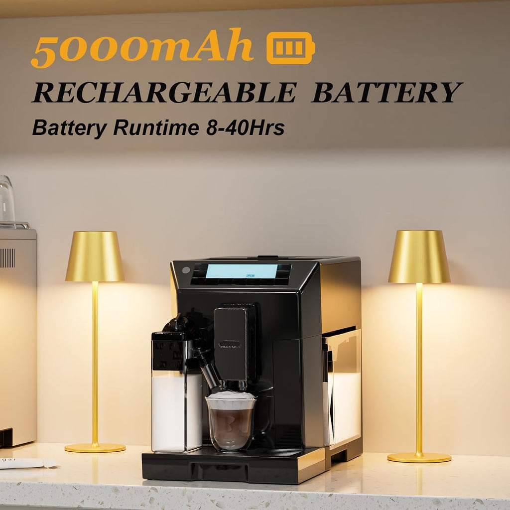 Kakanuo 20" Cordless Table Lamp Rechargeable Gold - 2 Pack 5000mAH Battery Operated Lamp for Counter, 3 Color Stepless Dimming Wireless…