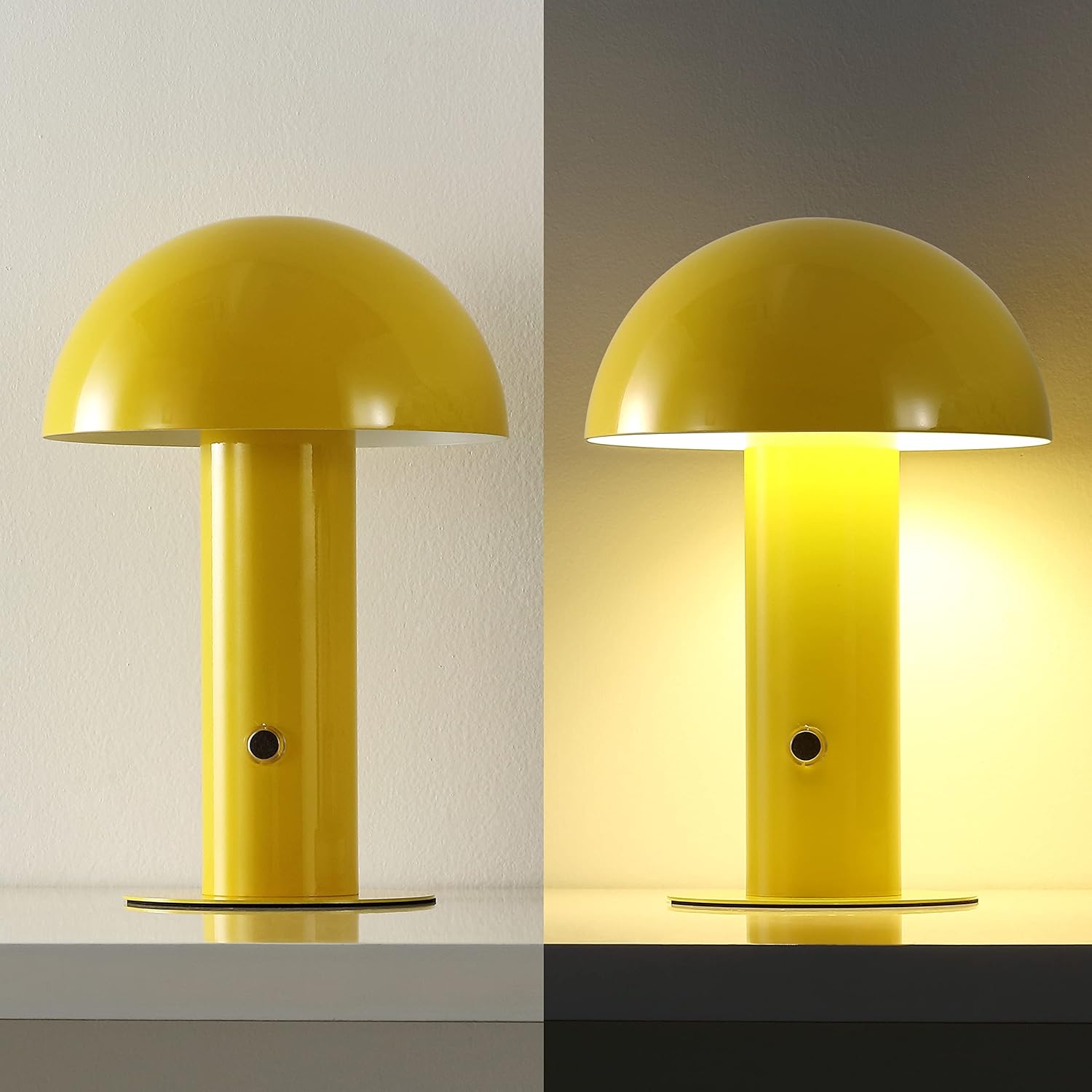 JONATHAN Y 10.75" Yellow Rechargeable LED Mushroom Table Lamp, Cordless Portable Bedside Lamp for Living Room Bedroom, 3-Way Dimmable…