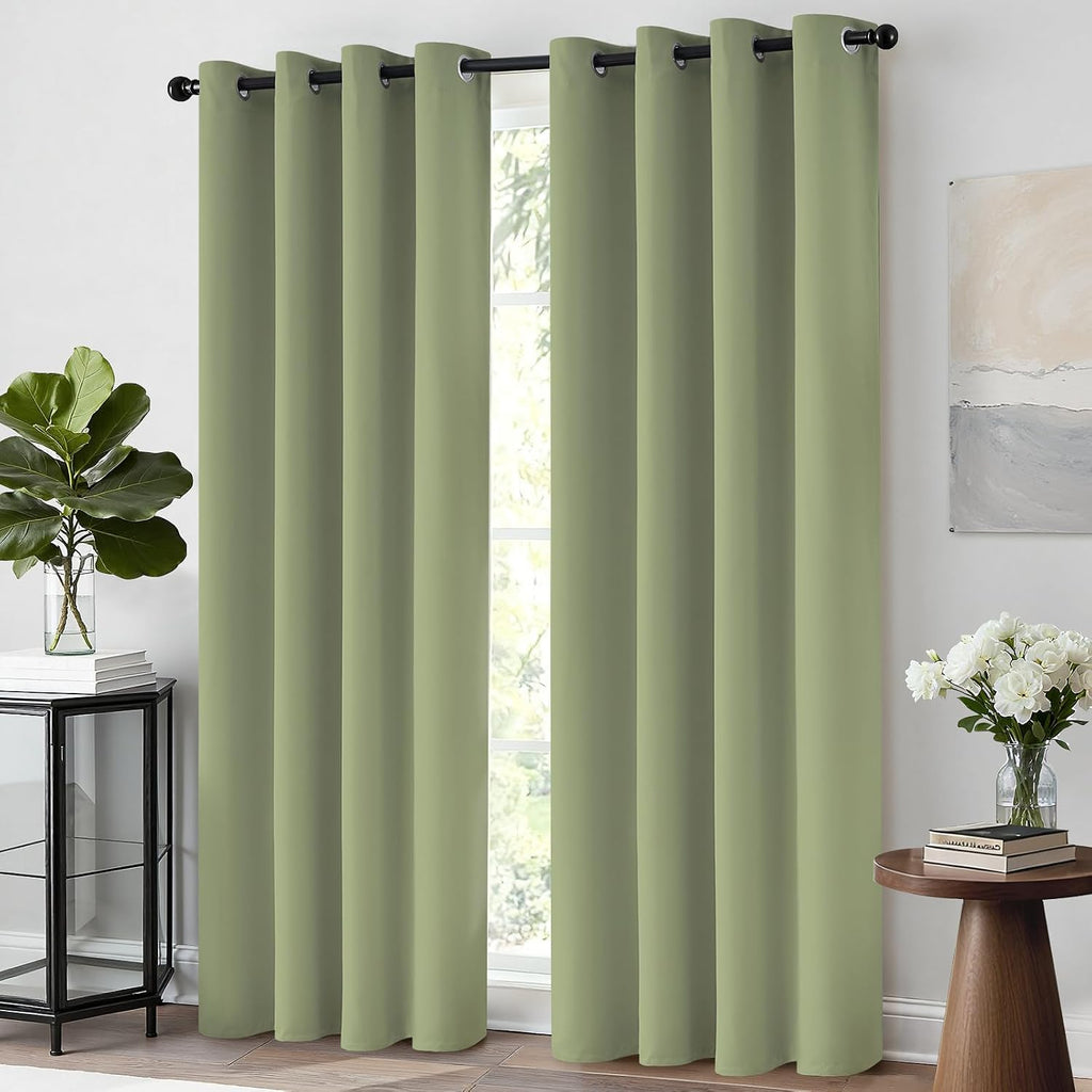 Yakamok Blackout Curtains Room Darkening Thermal Insulated with Grommet Window Curtain for Bedroom, 52 x 63 inch, Sage Green, 2 Panels