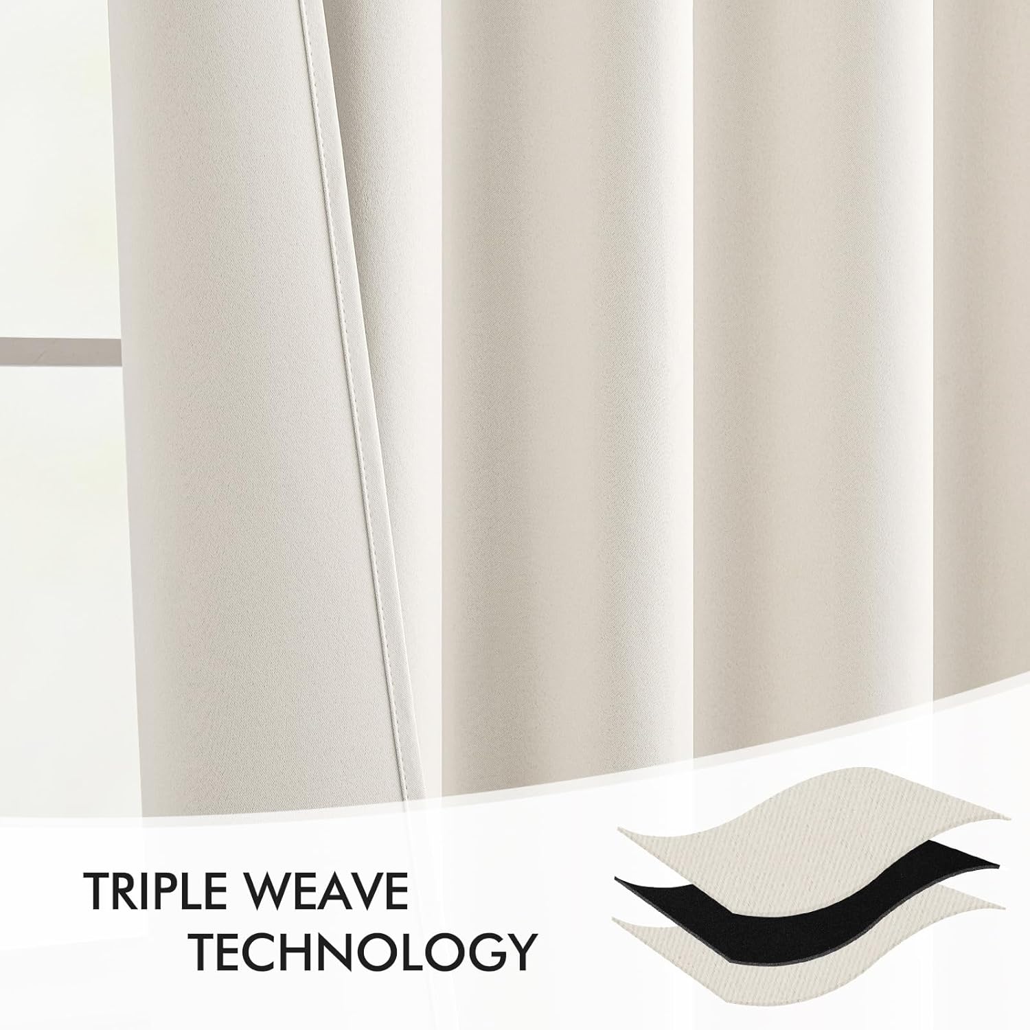 Miulee Ivory Back Tab Blackout Curtains 90 Inches Long 2 Panels Set for Living Room Bedroom Privacy, Rod Pocket/Pinch Pleat Thermal Insulat…