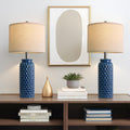USumkky 24 inches Modern Ceramic Dark Blue Bedside Lamp Set of 2 for Bedroom Decor Farmhouse Table Lamp for Living Room Office Dorm