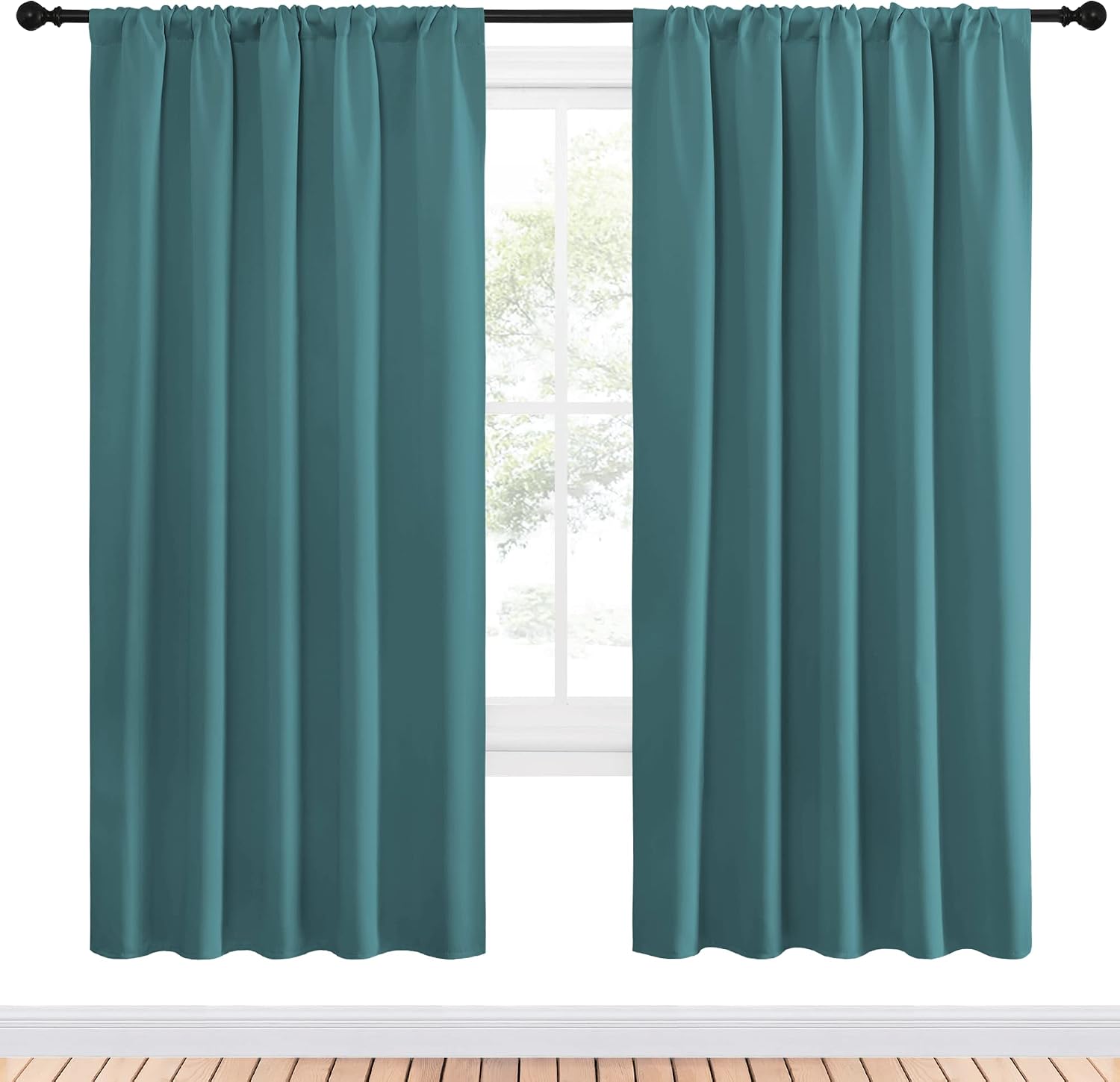 NICETOWN Window Curtains Blackout Drapes - Thermal Insulated Solid Rod Pocket Blackout Curtains/Draperies for Living Room (Sea Teal, One…